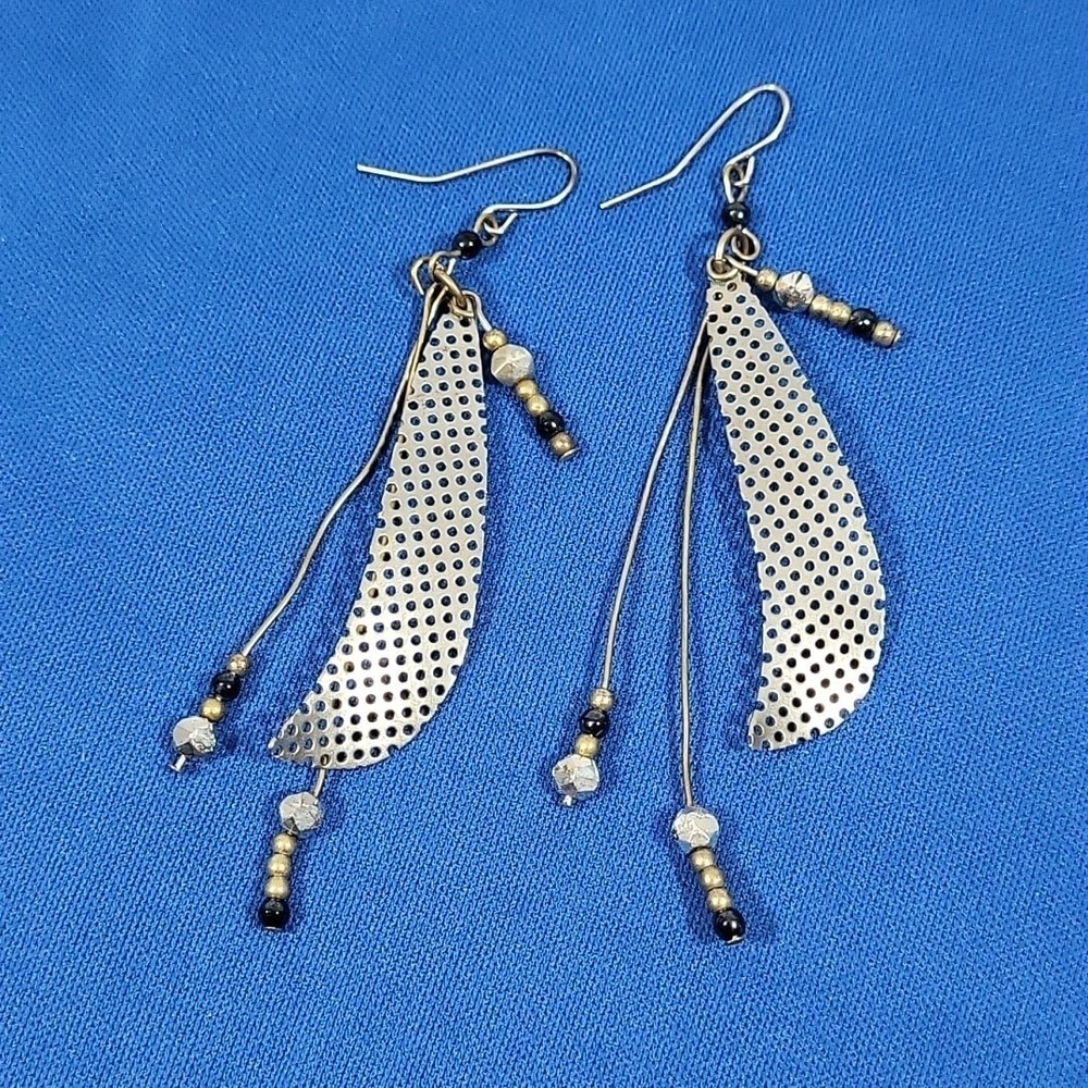 Urban Boho Earrings Metal‎ Mesh Wire Beaded Artist Designed Drop Dangle